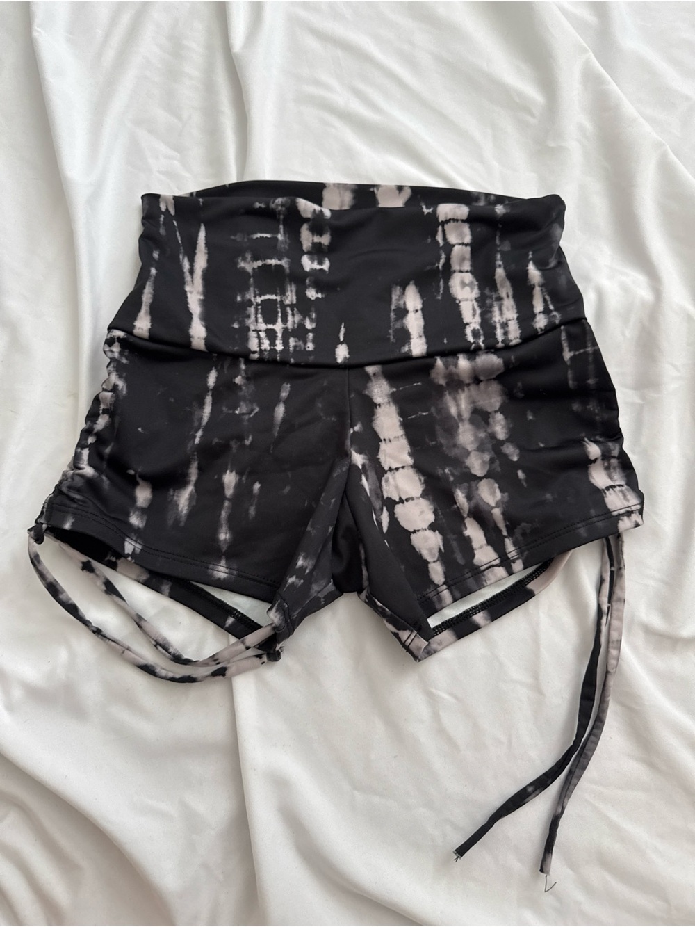 FP Movement by Free People Black and White Tie-Dye High-Waist Bike Shorts
